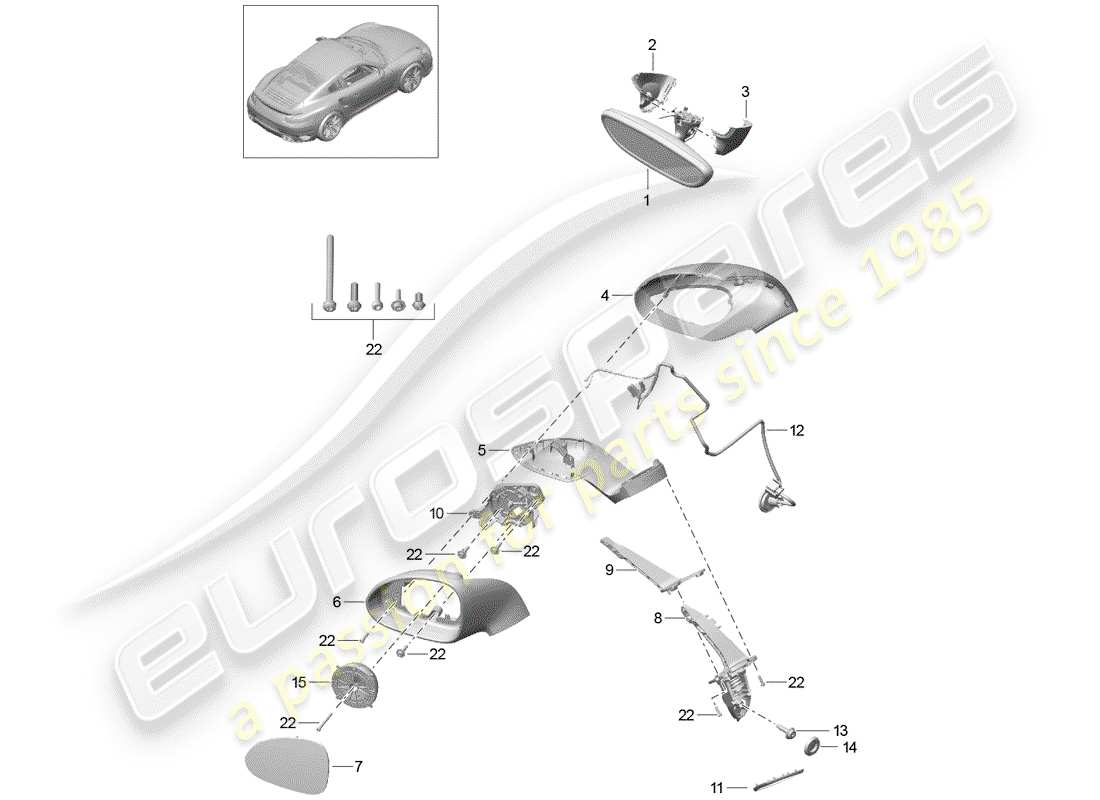 porsche 2016 (991-1 turbo) innenspiegel ersatzteildiagramm