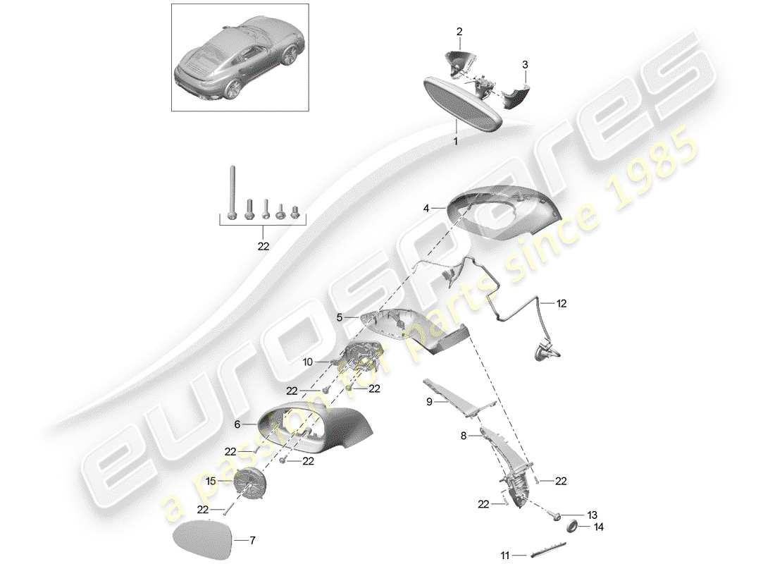 porsche 991 turbo (2016) innenspiegel ersatzteildiagramm