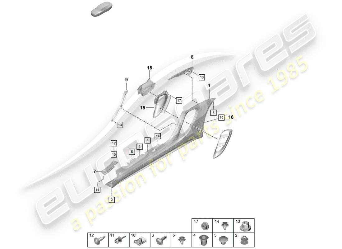 porsche 2019 (718 boxster spyder) seitenträgerverkleidung teilediagramm