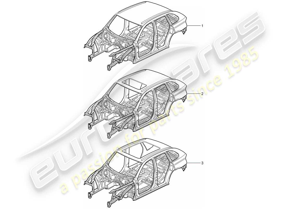 porsche 2010 (cayenne e1 9pa) karosserie teilediagramm