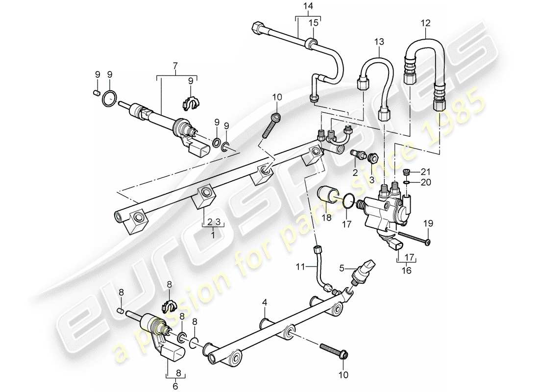 porsche 2008 (cayenne e1 9pa) kraftstoffsammelrohr ersatzteildiagramm