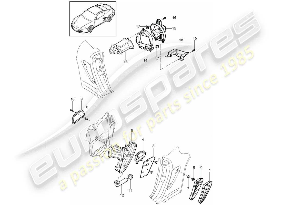 porsche 2012 (987 cayman) belüftungsteildiagramm