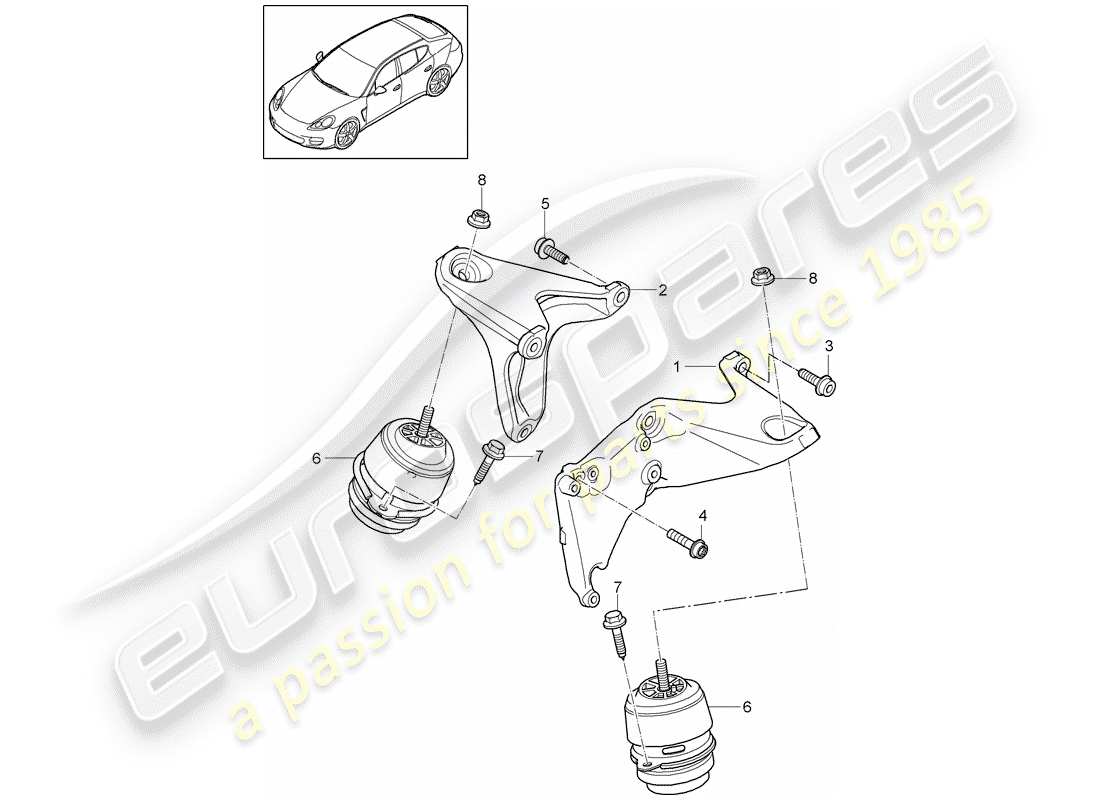 porsche 2010 (panamera 970) motoraufhängung teilediagramm