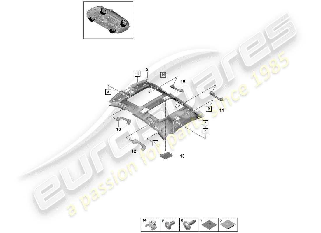 porsche 2018 (panamera 971-1) dachverkleidung - ersatzteildiagramm