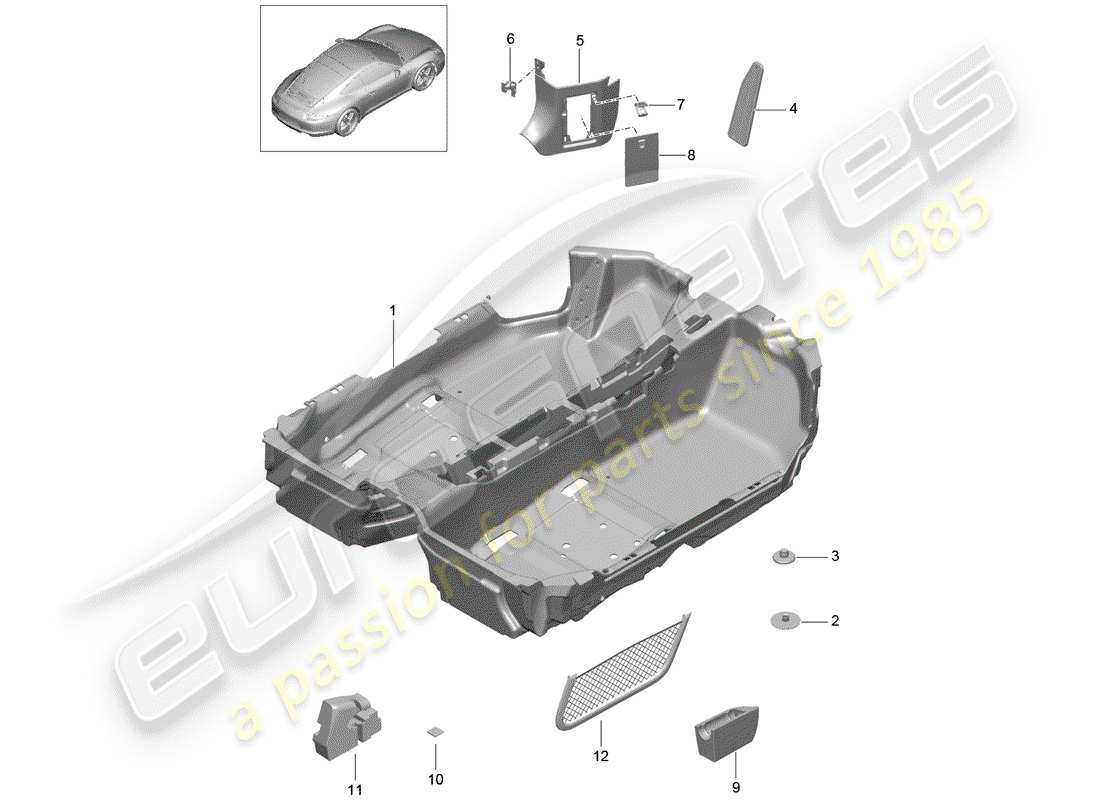 porsche 2014 (991-1) bodenabdeckung ersatzteildiagramm