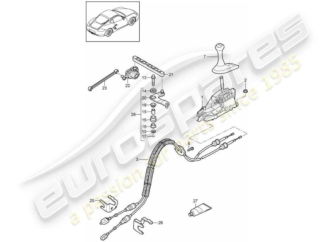 porsche 2009 (987 cayman) getriebesteuerung - teilediagramm
