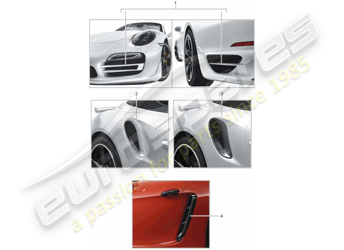 porsche 2012 (tequipment 98x/99x) verkleidung für lufteinlass ersatzteildiagramm
