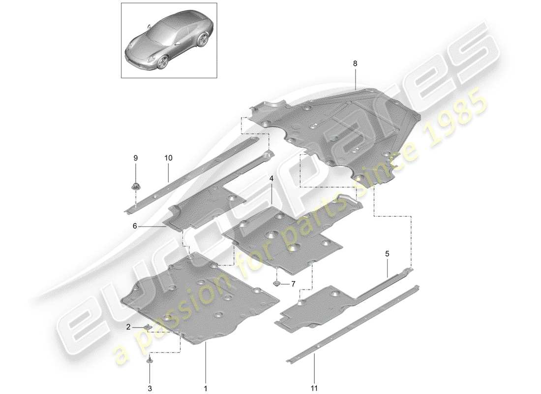porsche 2013 (991-1) unterbodenverkleidung teilediagramm