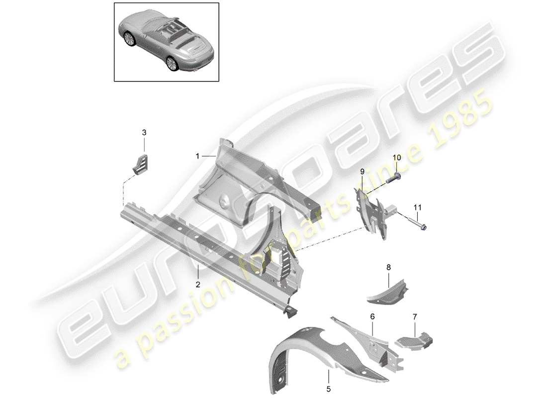 porsche 2014 (991-1) seitenwand teilediagramm