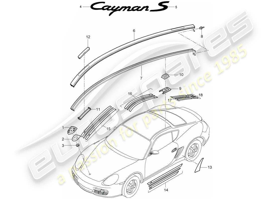 porsche 2008 (987 cayman) namensschilder ersatzteildiagramm
