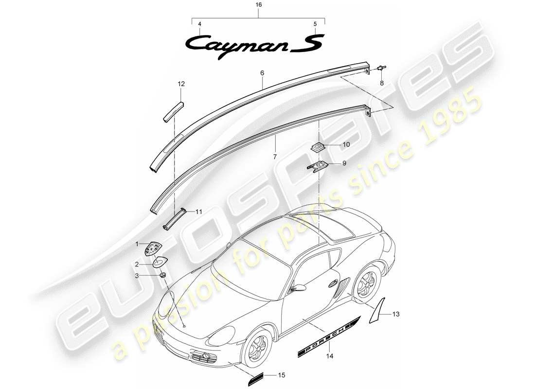 porsche 2009 (987 cayman) namensschilder ersatzteildiagramm