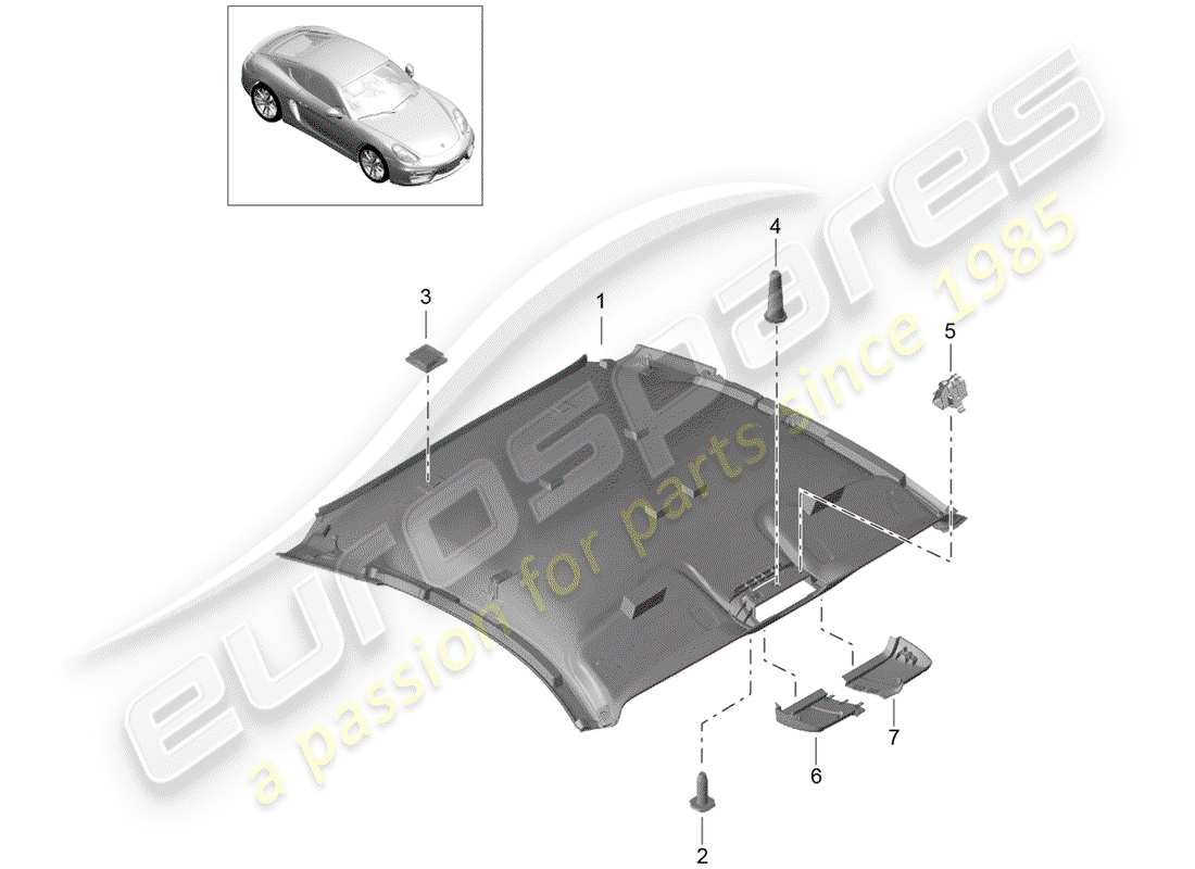 porsche 2014 (981 cayman) dachverkleidung - ersatzteildiagramm