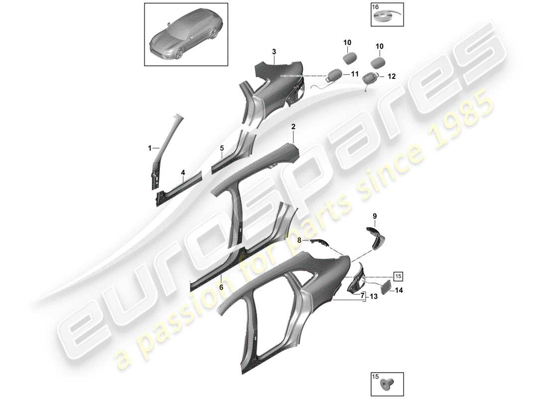 porsche 2019 (panamera 971-1) seitenwand teilediagramm