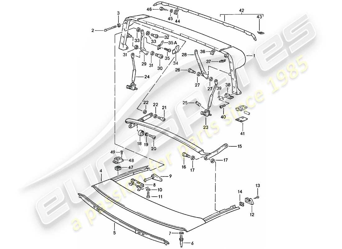 porsche 1978 (911) hauptspiegel - dachrahmen - einzelteile ersatzteildiagramm