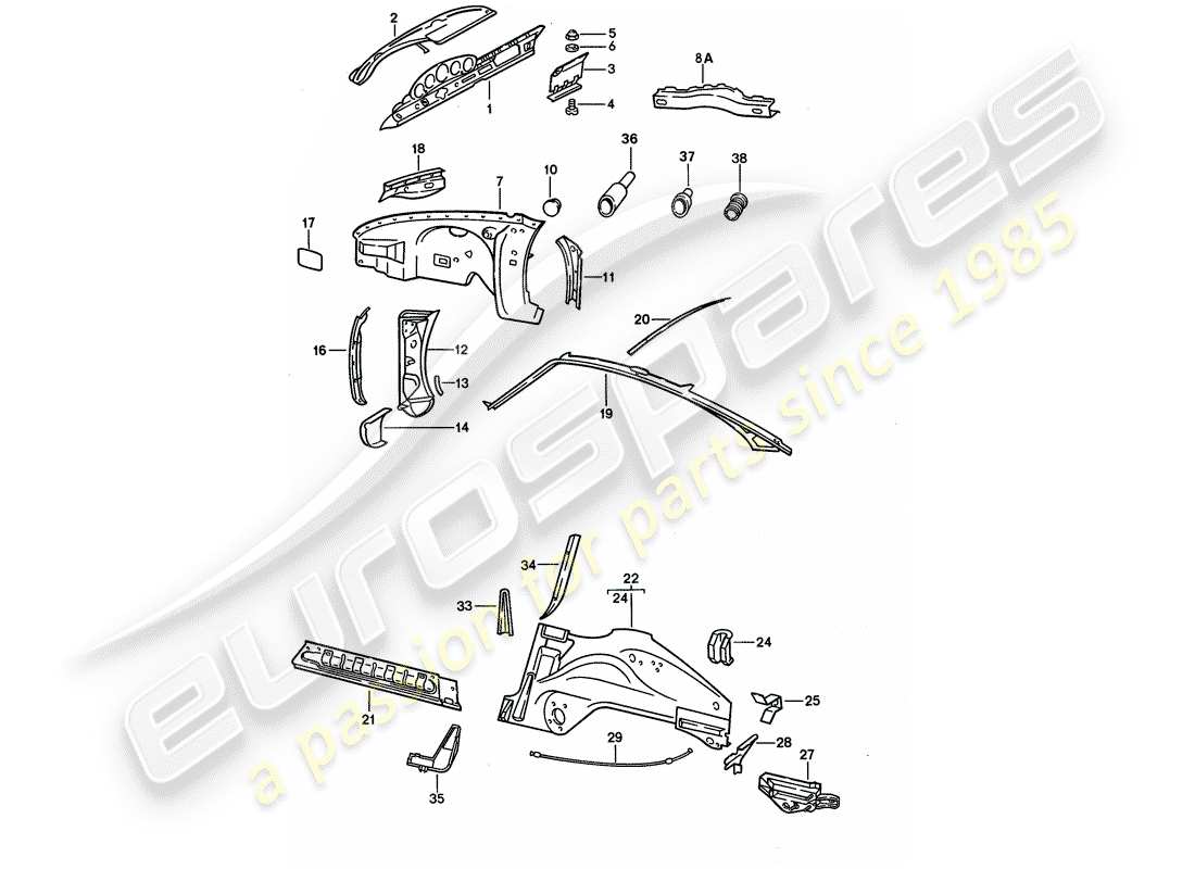 porsche 1989 (911) innenblech teilediagramm