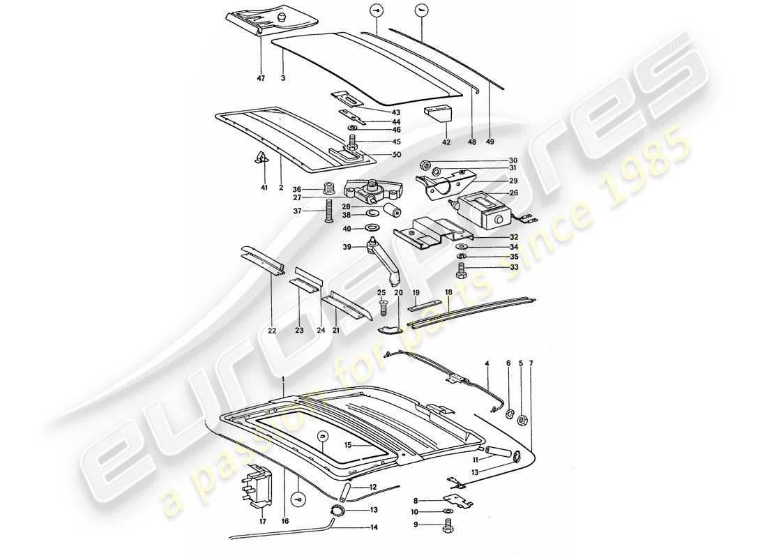 porsche 1975 (911 turbo) schiebe-/hebedach - elektrisch ersatzteildiagramm