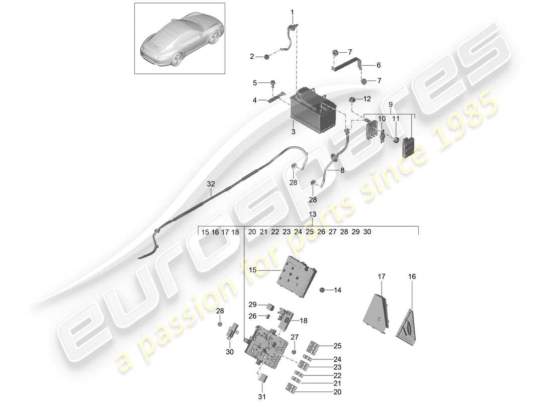 porsche 2016 (991-1) batterie teilediagramm