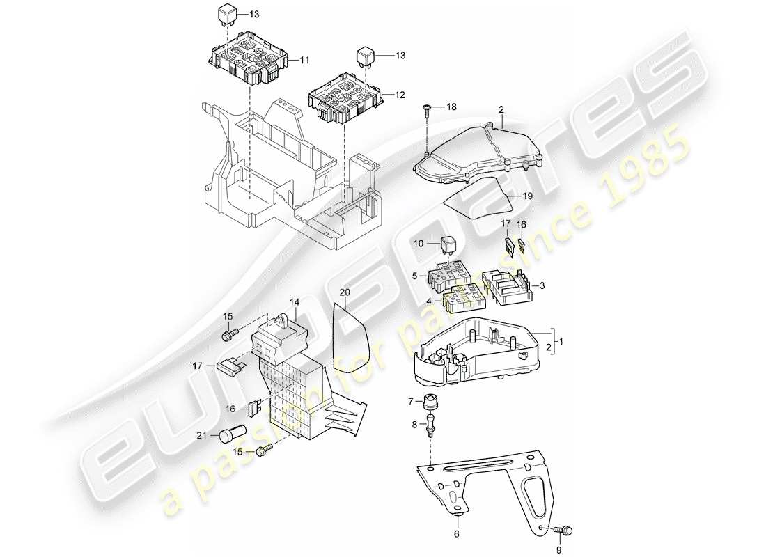 porsche 2008 (cayenne e1 9pa) sicherungskasten/relaisplatte ersatzteildiagramm