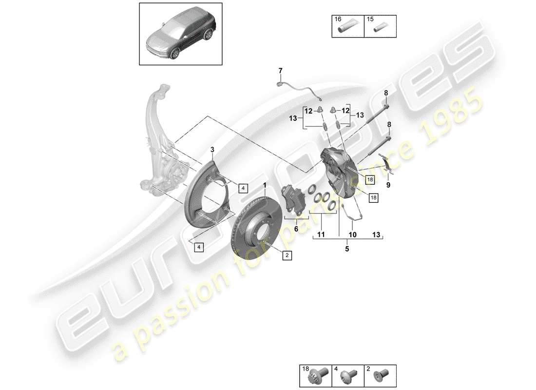 porsche 2019 (cayenne e3 9ya/9yb) scheibenbremsen ersatzteildiagramm