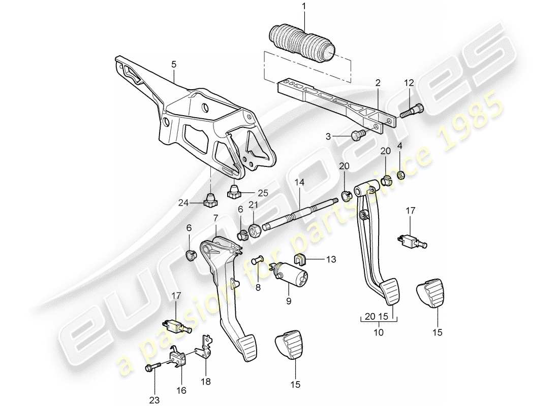 porsche 2008 (987 cayman) pedale teilediagramm