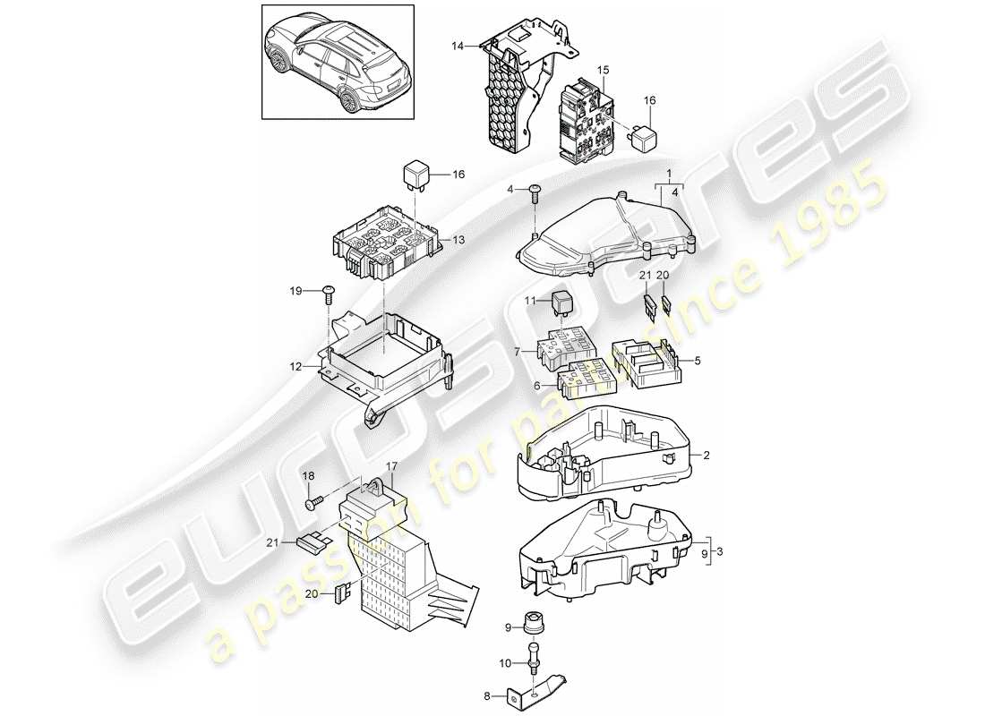 porsche 2018 (cayenne e2 92a) sicherungskasten/relaisplatte teilediagramm