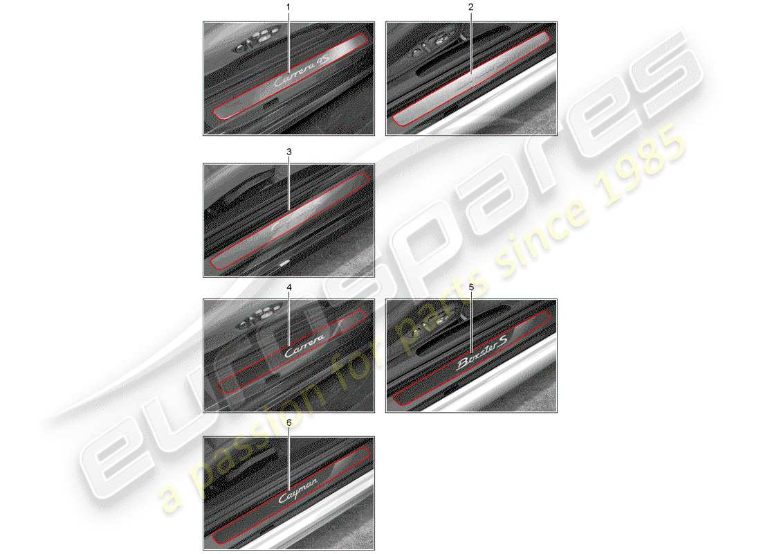 porsche tequipment 98x/99x (2012) einstiegsblech - schwellerplatte ersatzteildiagramm