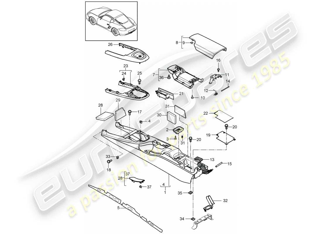 porsche 2012 (987 cayman) center console ersatzteildiagramm