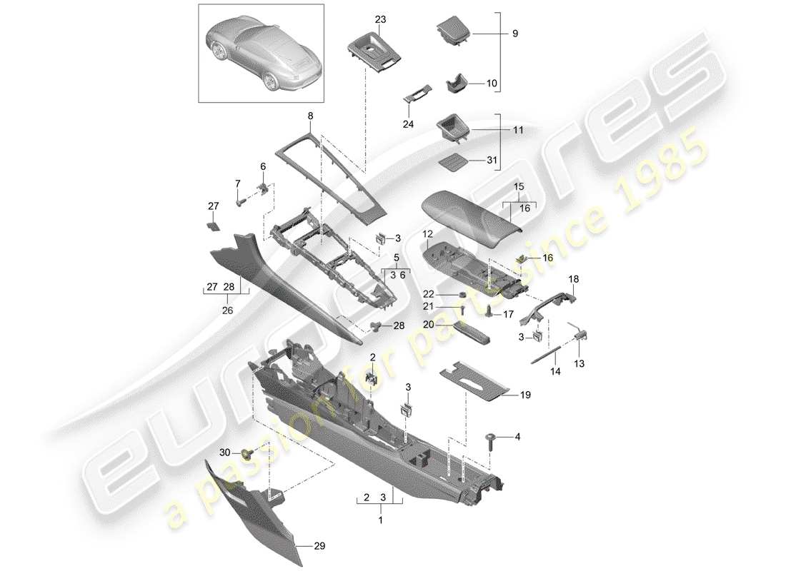 porsche 2016 (991-1) center console ersatzteildiagramm