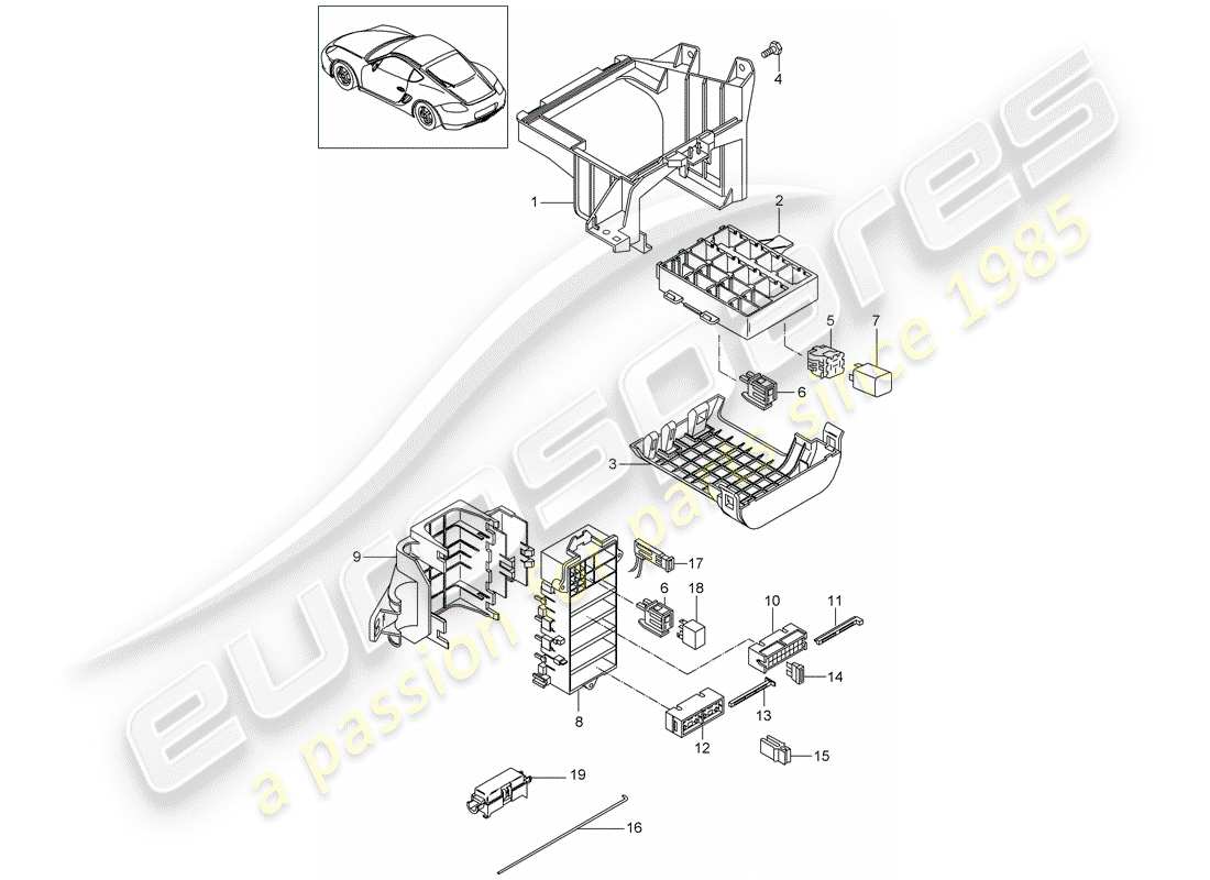 porsche 2011 (987 cayman) sicherungskasten/relaisplatte ersatzteildiagramm