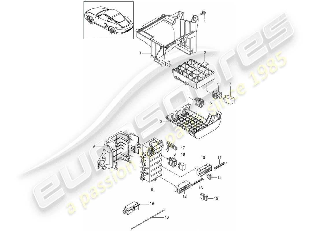 porsche cayman 987 (2011) sicherungskasten/relaisplatte ersatzteildiagramm