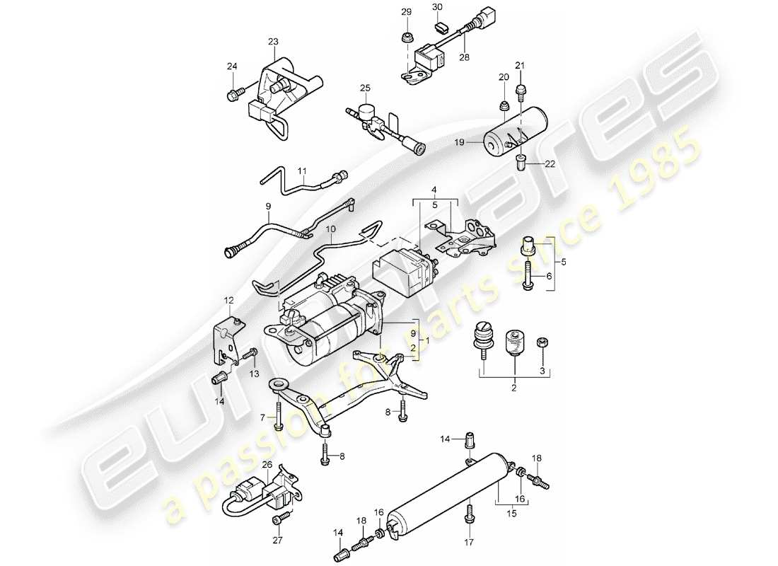 porsche 2003 (cayenne e1 9pa) selbstnivellierendes system - teilediagramm