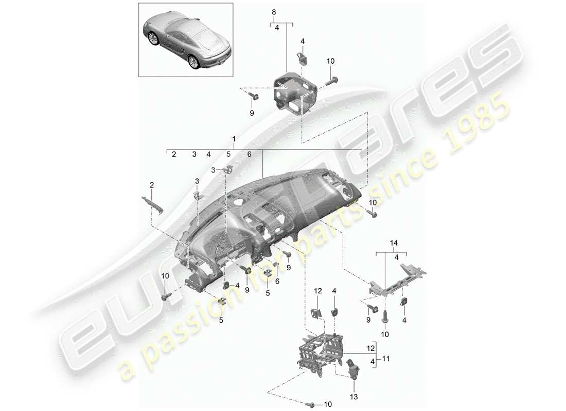 porsche 2015 (981 cayman) armaturenbrettverkleidung - ersatzteildiagramm