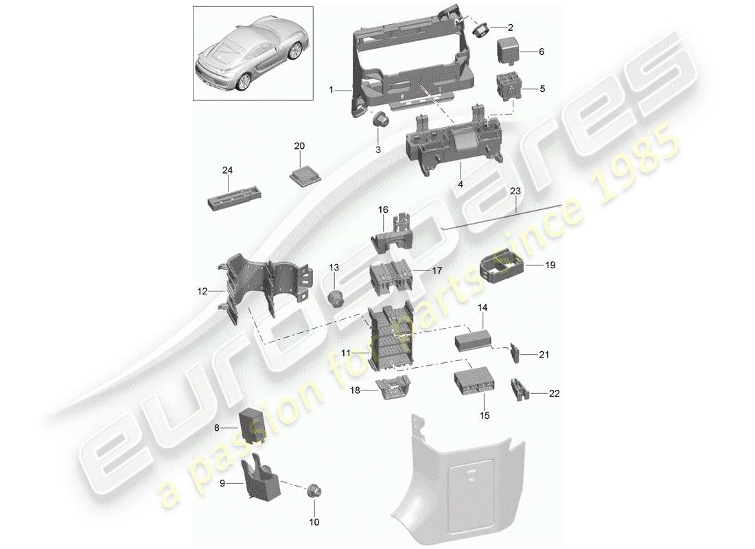 porsche 2016 (981 cayman gt4) sicherungskasten/relaisplatte ersatzteildiagramm