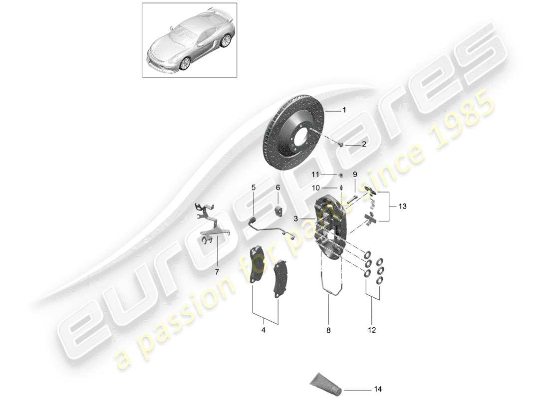 porsche 2016 (981 cayman gt4) scheibenbremsen ersatzteildiagramm