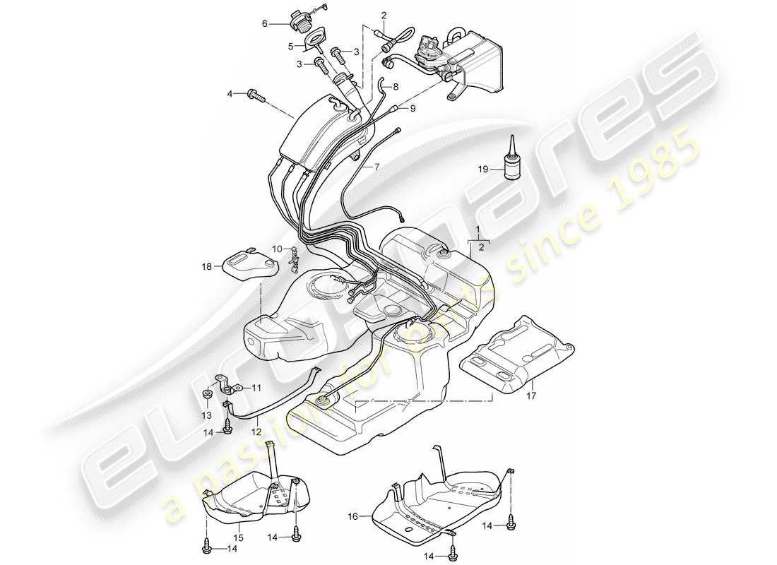 porsche 2010 (cayenne e1 9pa) kraftstofftank mit teilediagramm