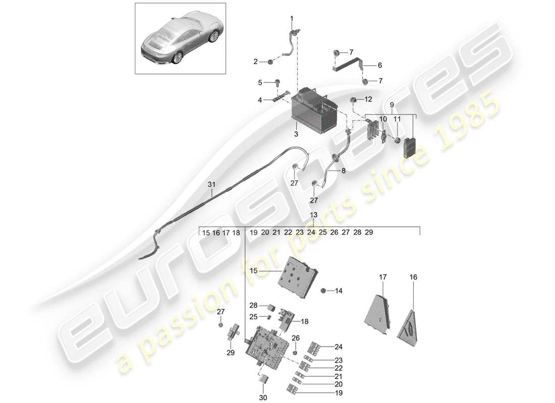 porsche 2017 (991-2) batterie teilediagramm