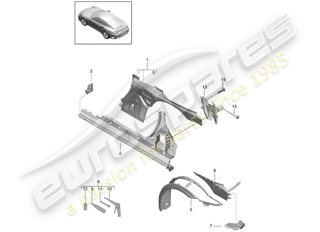 porsche 2020 (991-2 turbo) seitenwand teilediagramm