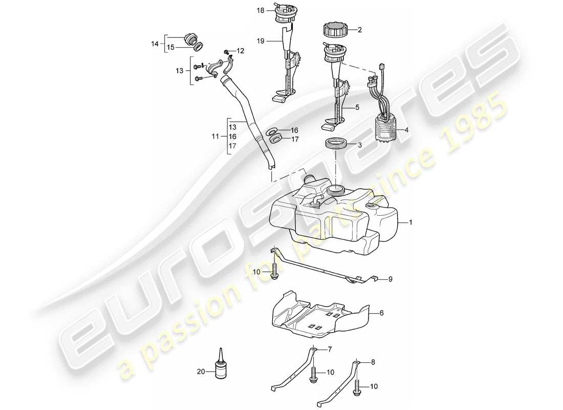 porsche 2008 (987 cayman) kraftstofftank teilediagramm