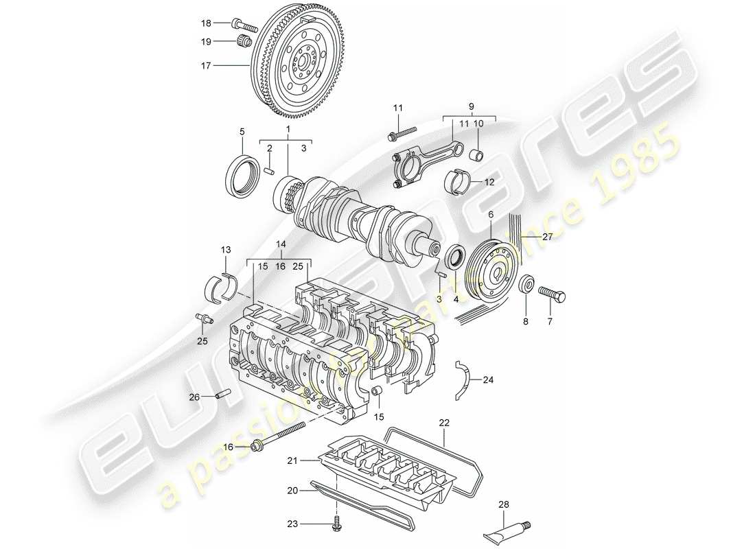 porsche 2008 (987 cayman) kurbelwelle teilediagramm