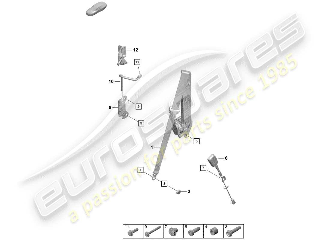 porsche 2019 (718 boxster spyder) sicherheitsgurte ersatzteildiagramm