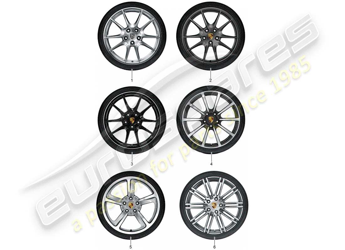 porsche 2012 (tequipment 98x/99x) 1 set aluminiumfelgen mit teilediagramm
