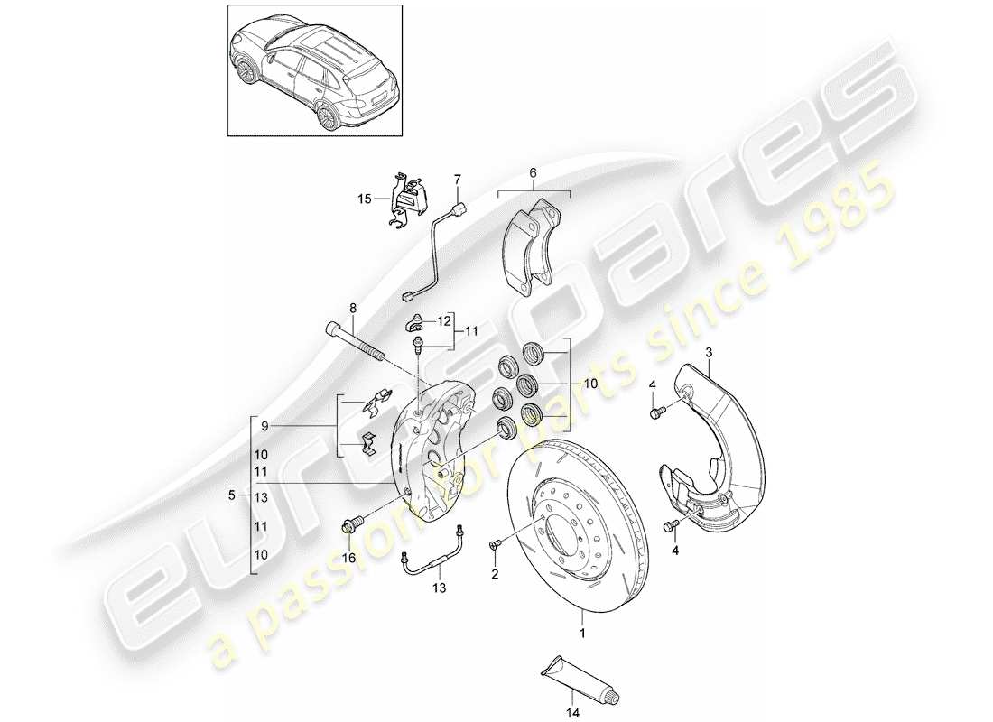 porsche 2012 (cayenne e2 92a) scheibenbremsen ersatzteildiagramm