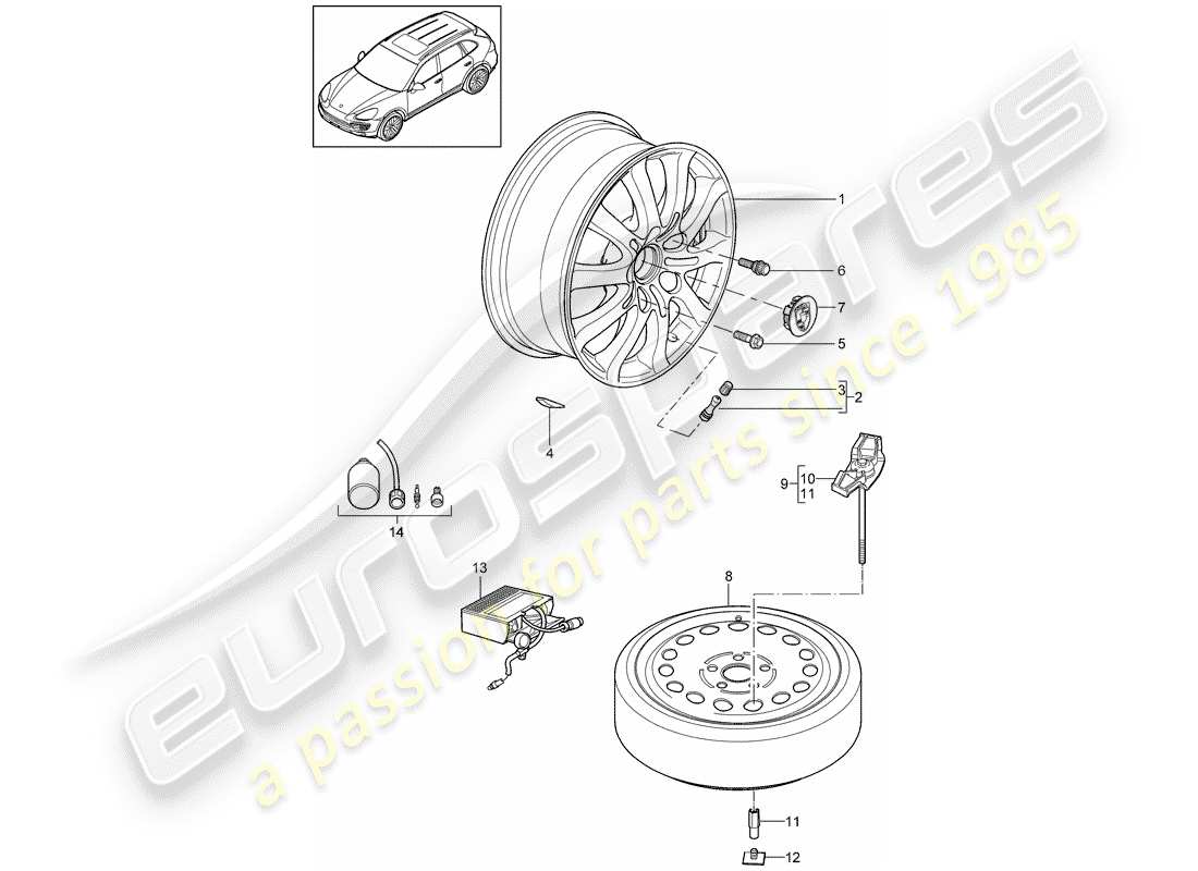 porsche 2011 (cayenne e2 92a) räder ersatzteildiagramm