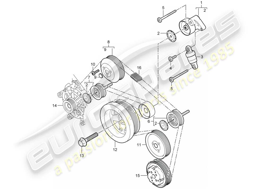 porsche 2008 (cayenne e1 9pa) riemenspanndämpfer ersatzteildiagramm