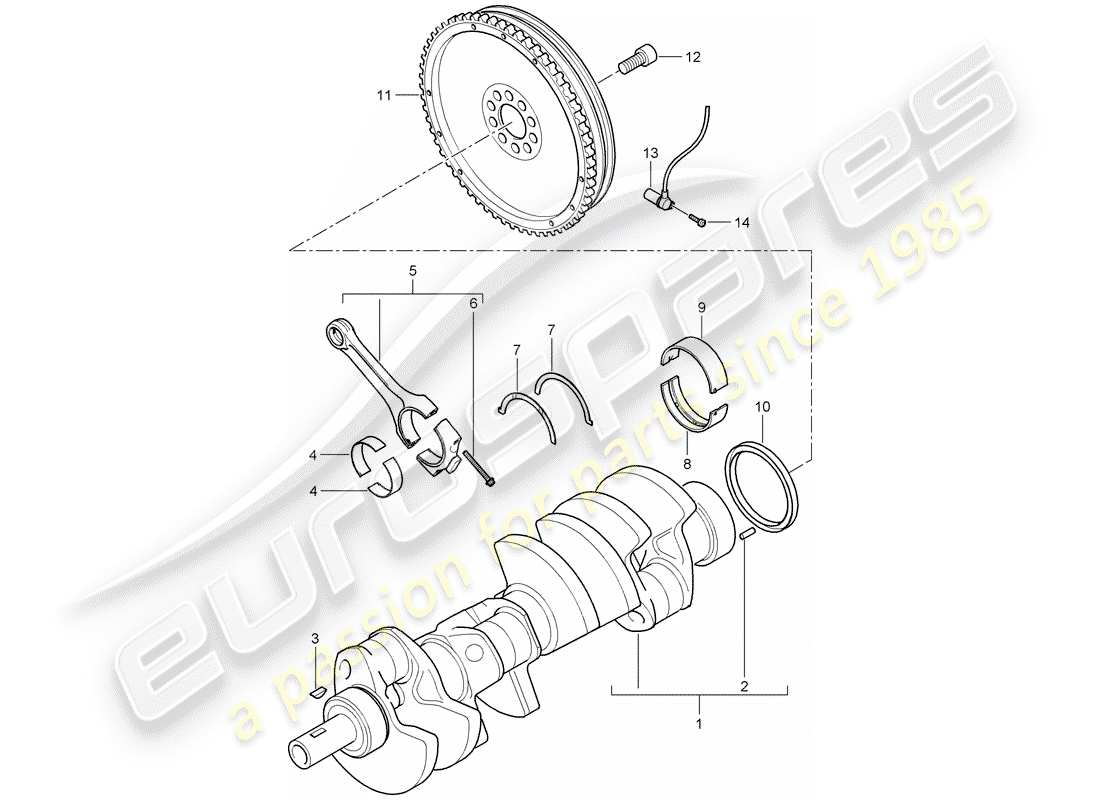 porsche 2008 (cayenne e1 9pa) kurbelwelle teilediagramm