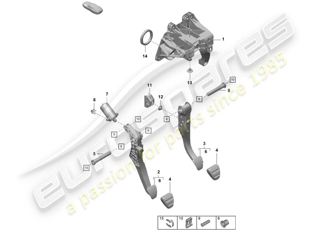 porsche 2020 (718 boxster spyder) brems- und beschleunigungspedalbaugruppe teilediagramm
