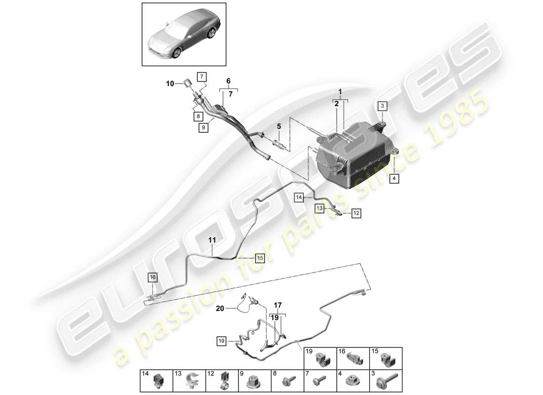 porsche 2018 (panamera 971-1) beispiel: abgasreinigungssystem – teilediagramm