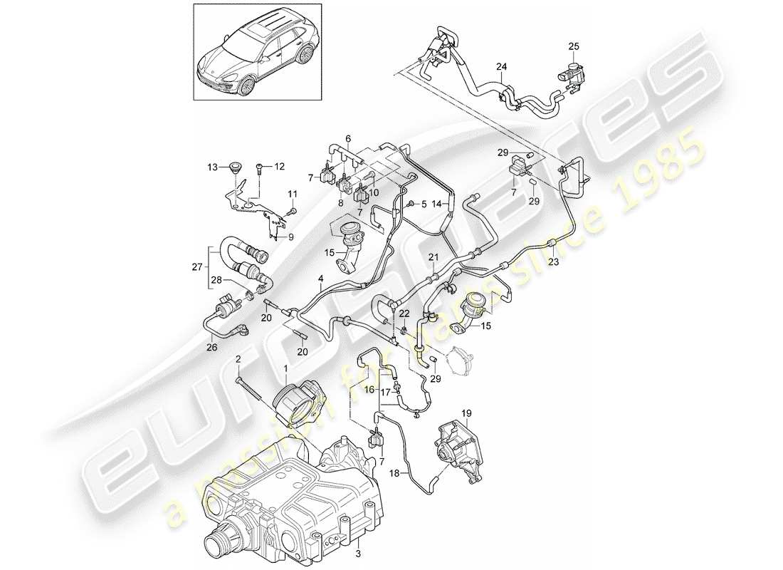 porsche 2018 (cayenne e2 92a) drosselklappengehäuse teilediagramm