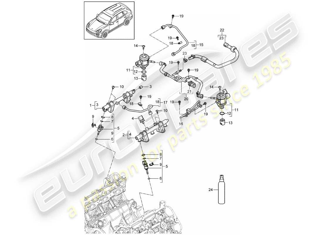 porsche 2011 (cayenne e2 92a) kraftstoffsammelrohr teilediagramm