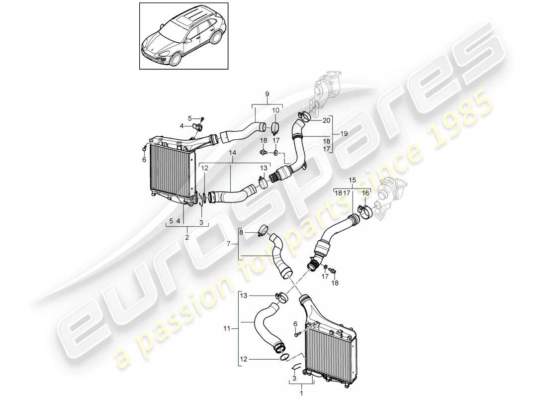 porsche 2013 (cayenne e2 92a) ladeluftkühler - teilediagramm
